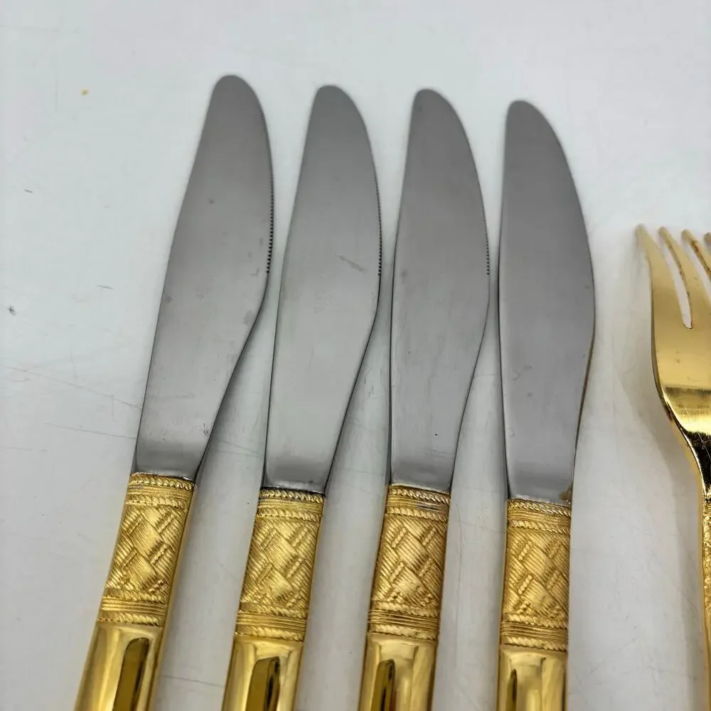 11 Vtg Oxford Hall Stainless Japan Gold Tone Flatware Regency